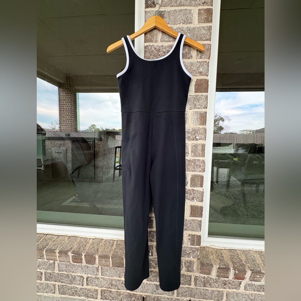 Abercrombie Kids GIRLS Black Jumpsuit White Edging ypb - Picture 2 of 8